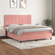 vidaXL Cama com molas/colchão 160x200 cm veludo rosa