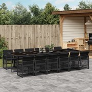 vidaXL 13 pcs conjunto de jantar p/jardim com almofadões vime PE preto