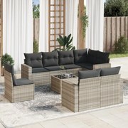 vidaXL 9 pcs conj. sofás jardim com almofadões vime PE cinzento-claro