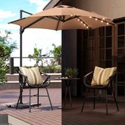 Guarda-sol jardim Ø 300 cm com luzes LED solares UPF 50+ rotativo 360º com base cruzada (SEM PESOS) Castanho Camelo