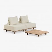 Conjunto De Jardim Com Sofá Modular De 2 Peças E Mesa De Centro 95x95 Cm Em Acácia Portet Marrom Acácia Claro - Sklum