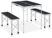 vidaXL Mesa de campismo dobrável com 2 bancos alumínio cinzento