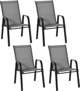 Outsunny Conjunto de 4 Cadeiras de Jardim Empilháveis Cadeiras de Refeição de Exterior com Tecido Respirável 54x75,5x95 cm Cinza | Aosom Portugal