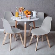 Conjunto Mesa Tower Redonda 80 cm Branca e Pack 4 Cadeiras Kelen - Cinza