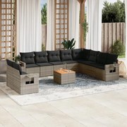 vidaXL 11 pcs conjunto sofás de jardim c/ almofadões vime PE cinzento