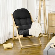 Poltrona de sala dobrável e reclinável em madeira. Poltrona relaxante e confortável com almofada acolchoada e espessa preto