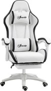 Vinsetto Cadeira gamer Couro PU Altura Ajustável Reclinável 135° Apoio Pés Retrátil Design Moderno 65x65x121-129 cm Branco Preto | Aosom Portugal