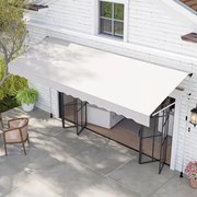 Toldo retrátil manual 4 m x 3 m Toldo exterior com altura ajustável Manivela e sem perfuração para janela Porta Terraço Branco
