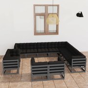 vidaXL 12pcs conjunto lounge de jardim + almofadões pinho maciço cinza