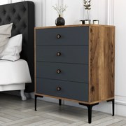 Cômoda Lizbon500 – Nogueira e Antracite – 76x90,7x40 cm