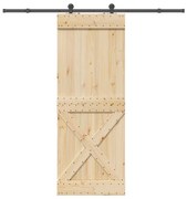 vidaXL Porta de correr com ferragens 85x210 cm madeira de pinho maciça