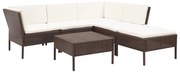 Conjunto lounge jardim c/ almofadões 6 pcs vime PE castanho