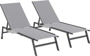 Outsunny Conjunto de 2 Espreguiçadeiras de Jardim com Encosto Ajustável em 5 Níveis, Mesa Lateral, 2 Rodas, Pés Antiderrapantes, Cinza | Aosom Portugal