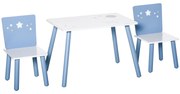 HOMCOM Conjunto de Mesa Infantil e 2 Cadeiras de Madeira Mesa com Cadeiras para Crianças de 2-4 Anos Branco e Azul