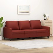 Sofá de 3 lugares 180 cm couro artificial vermelho tinto