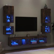 vidaXL 8pcs móveis parede p/ TV c/ LEDs deriv. madeira carvalho fumado