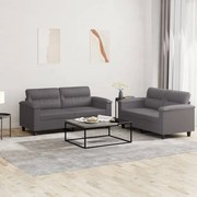 vidaXL 2 pcs conjunto de sofás c/ almofadões couro artificial cinzento