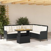 2 pcs conjunto sofás de jardim com almofadões vime PE preto