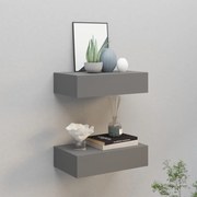 vidaXL Prateleiras de parede com gavetas 2 pcs MDF 40x23,5x10 cm cinza