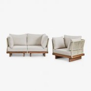 Conjunto De Sala De Estar Com Sofá Modular Dailin De 2 Peças Com 2 Cadeiras De Canto E Poltrona Em Madeira De Acácia Castanho Acácia - Sklum