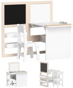 AIYAPLAY Mesa e Cadeira Infantil Mesa para Crianças com Cadeira Ardósias Dobrável Prateleiras e Rolo de Papel Branco