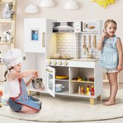 Cozinha de brincar para crianças em madeira 92 x 30 x 98 cm com luzes e sons Máquina de gelo Exaustor Quadro para crianças 3+ anos Branco