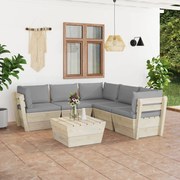 6 pcs conjunto lounge de paletes + almofadões madeira de abeto