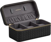 Coleção SONGMICS HOME RONNE - Estojo de viagem para relógios com 3 compartimentos, caixa para 3 relógios, couro PU com relevo, 10 x 20 x 9 cm, ideia para presente, superfície preta, forro cinza ardósia JWB017G01