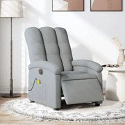 vidaXL Poltrona de massagens reclinável elétrica tecido cinzento-claro