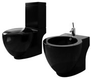 vidaXL Conjunto com sanita e bidé cerâmica preto