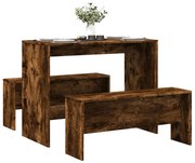 vidaXL 3 pcs conj. mesa jantar e banco deriv. madeira carvalho fumado