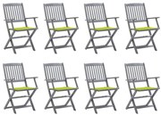 vidaXL Cadeiras de exterior dobráveis 8pcs c/ almofadões acácia maciça
