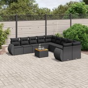 vidaXL 11 pcs conjunto sofás de jardim c/ almofadões vime PE preto