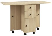 HOMCOM Mesa de Jantar Dobrável com Rodas Mesa Abatível com 2 Gavetas e Armário Mesa Auxiliar Multifuncional 120x60x76,5 cm Madeira | Aosom Portugal