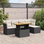 vidaXL 6 pcs conjunto sofás de jardim c/ almofadões vime PE preto