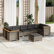 vidaXL 8 pcs conjunto sofás de jardim c/ almofadões vime PE cinzento