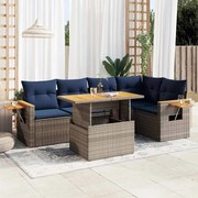 vidaXL 6 pcs conjunto sofás jardim com almofadões PE/acácia cinzento