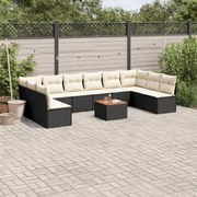 vidaXL 11 pcs conjunto sofás de jardim c/ almofadões vime PE preto