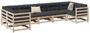 vidaXL 7 pcs conjunto sofás de jardim com almofadões pinho maciço