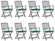 vidaXL Cadeiras de exterior dobráveis 8pcs c/ almofadões acácia maciça