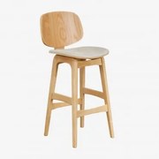 Banco Alto Em Madeira E Estofado Canada Madeira Natural & ↑65 Cm & Tecido Beige - Sklum