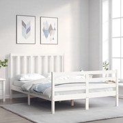 vidaXL Estrutura de cama de casal c/ cabeceira madeira maciça branco
