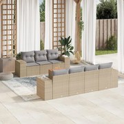 vidaXL 8 pcs conjunto de sofás p/ jardim com almofadões vime PE bege