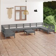 vidaXL 11 pcs conjunto lounge de jardim madeira de pinho maciça cinza