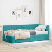 vidaXL Estrutura de Cama de Canto com Colchão 2 pcs Turquesa Veludo