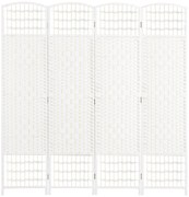 HOMCOM Biombo de 4 Painéis Dobrável Separador de Ambientes de Corda de Papel e Estrutura de Madeira 60x170 cm Branco