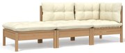 3 pcs conjunto lounge jardim c/ almofadões creme pinho maciço