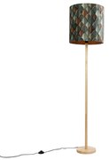 Candeeiro de Pé em Madeira com Abajur de Veludo, Design Folha e Interior Dourado - Mels