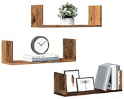 vidaXL Prateleiras de parede 3 pcs derivados de madeira madeira velha