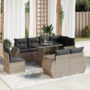 vidaXL 9 pcs conjunto sofás p/ jardim com almofadões vime PE cinzento